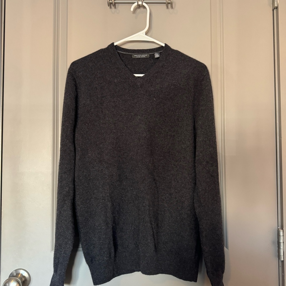 Saks Fifth Avenue Charcoal Cashmere V-Neck Sweater